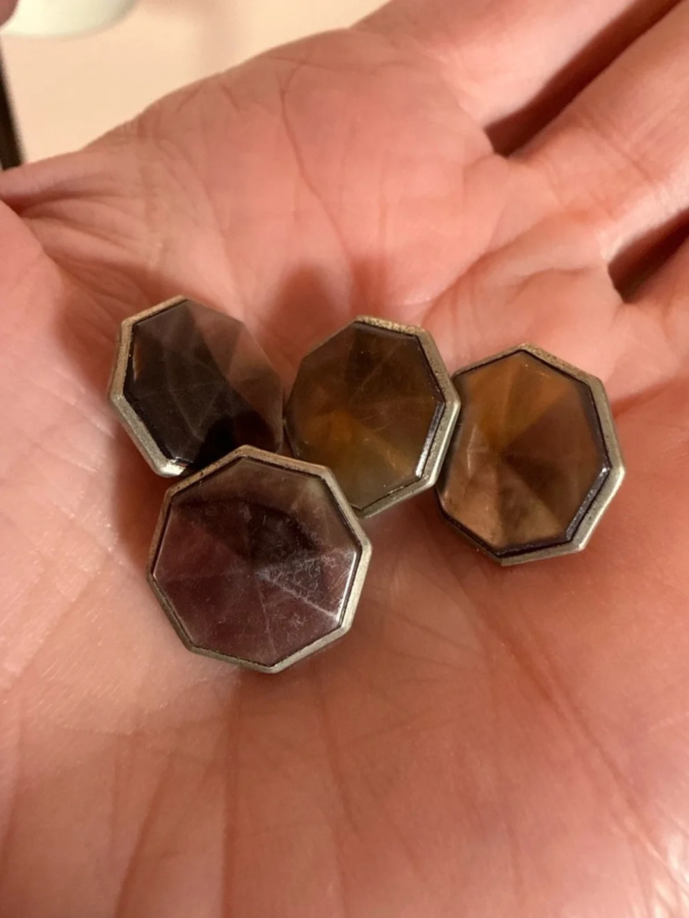 Vintage abalone shell art deco geometric octagon silver metal cufflink